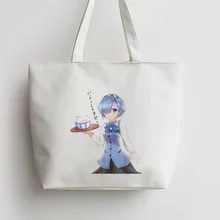 Официант Rem Re zero сюжеты из японского аниме сумка хозяйственная сумка с изображением мультипликационных героев школьная сумка многоразовый шоппер продуктовая сумка AN293