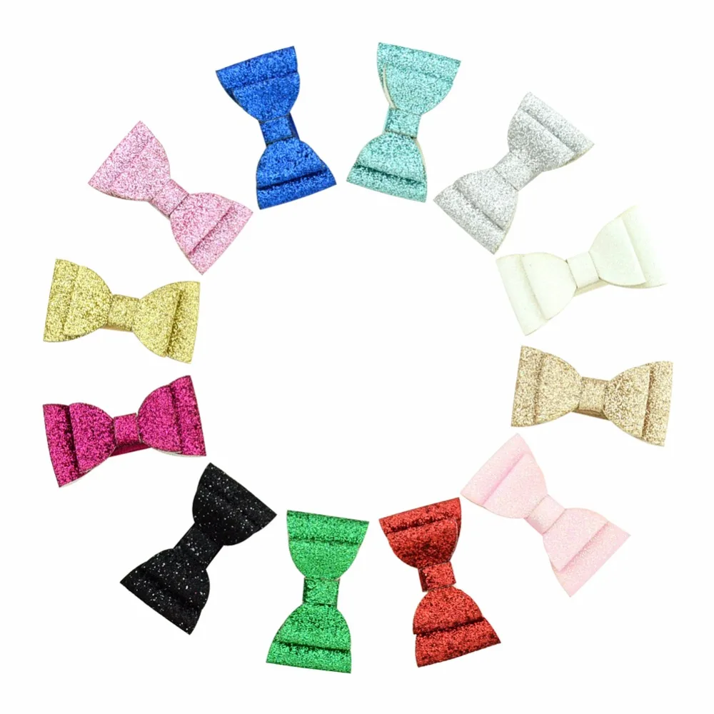 

12Pcs/lot 1.7 Inch New High quality glisten Tie bowknot Hair Clip with solid hairpin Girls kids Clips Hair Accessory 866