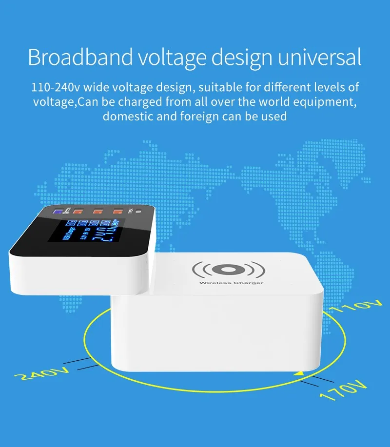 Quick Charge 3.0 Smart USB Type C Charger Station Led Display Fast Wireless Charger (13)