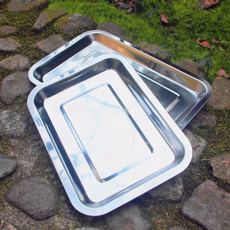 1 unidades rectángulo de barbacoa de acero inoxidable de bandeja al aire libre Camping Picnic placa bandeja de comida, accesorios de barbacoa 27x20x2 CM/32x22x2 cm