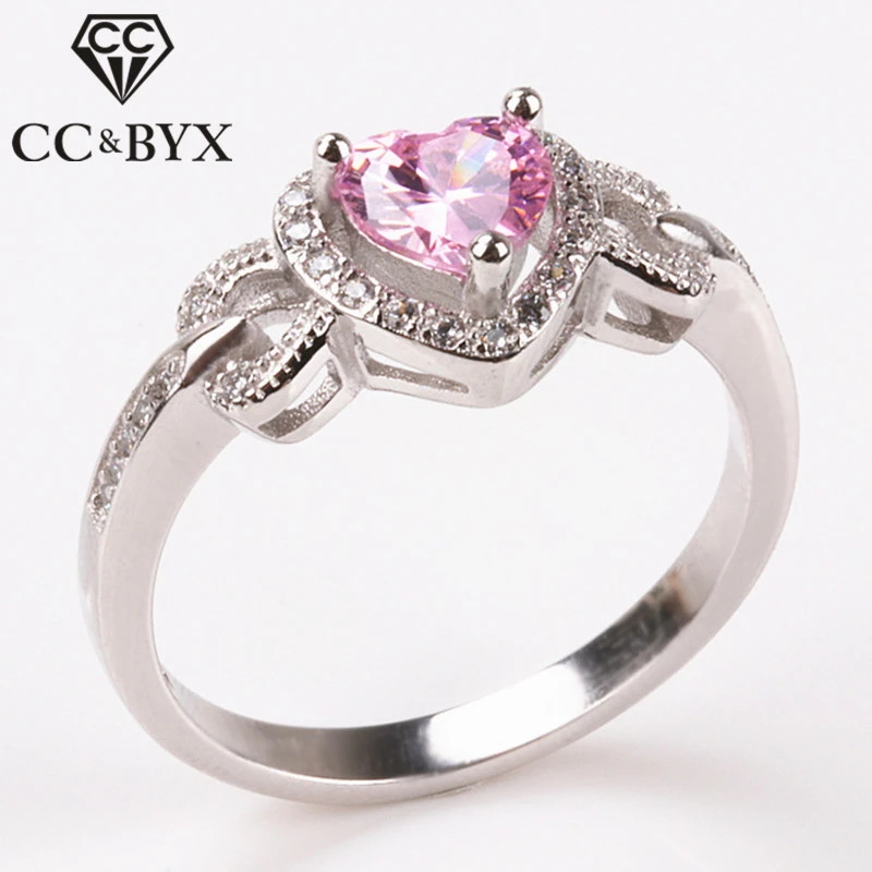 Anillos de Piedra y corazón para mujer, joyería romántica chapada en oro blanco para boda, anillo de compromiso, envío CC742| | - AliExpress
