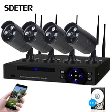 SDETER 4CH Wireless NVR Kit Outdoor Waterproof IP Camera Security Camera System IR Night Vision Surveillance Camera System Kits