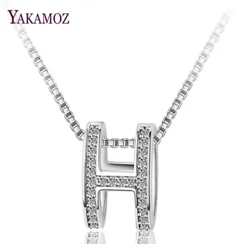 

Simple Style Cubic Zirconia Letter H Necklaces & Pendants Silver Color Fashion Jewelry For Women Short Chain