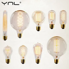 2Pcs YNL Edison Bulb E27 220V 40W T10 ST64 A19 T45 G80 G95 G125 Incandescent filament bulb lighting Retro Edison Light Bulb