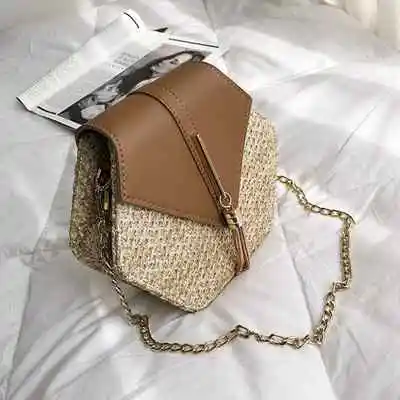 1 Brown Плетеная Солома Пляжная Сумка Шестигранная Бохо женская летняя плетеная Сумка из ротанга ручной работы CLL9190 - Цвет: 1 Brown
