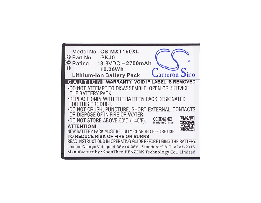

Cameron Sino 2700mAh Battery GK40 for Motorola E3,G4 Play,XT1607,XT1609,XT1670,XT1671,XT1672,XT1675, XT1676,XT1677,XT1700,XT1750