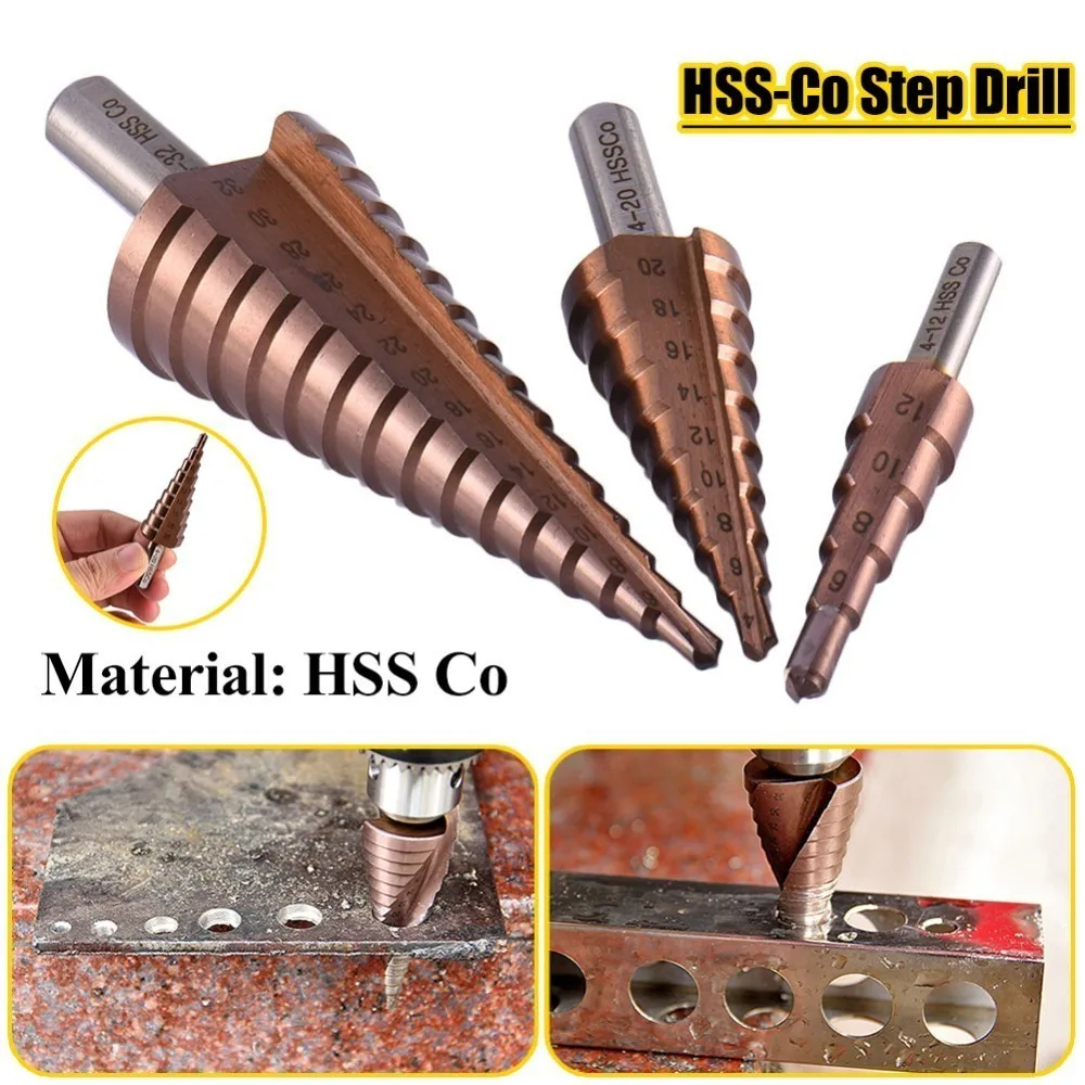 

HSS CO M35 Triangle Shank 4-12/4-20/4-32MM Straight Groove Broca Metal Step Cone Drill Bit Stainless Steel Hole Saw Cutter