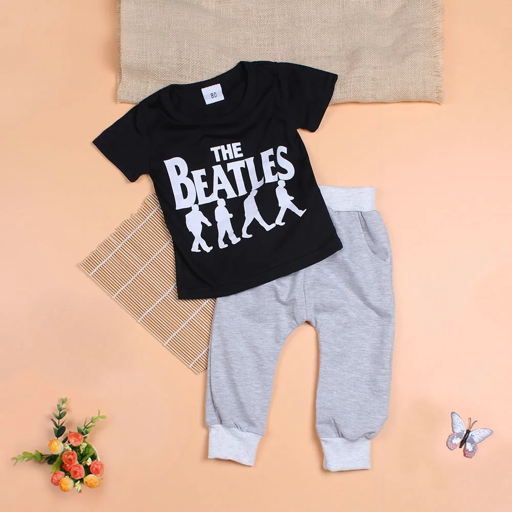 2PCS summer baby boy clothes set The Beatles printed t shirt+pants baby
