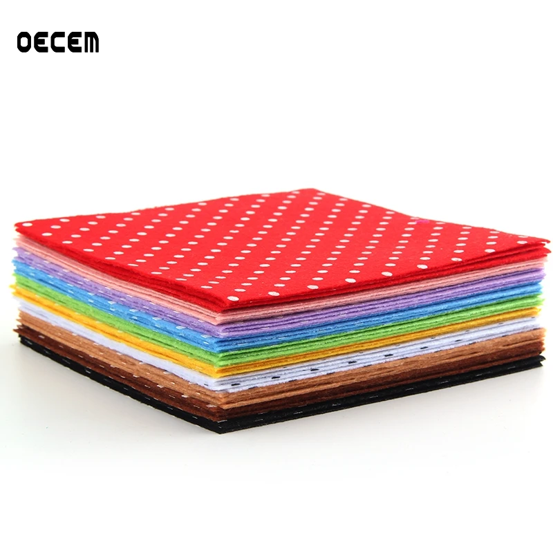 

15*15CM 10Colors Dot printing Polyester Fabric Bundle Sewing Nonwoven Felt 1mm Thickness For DIY Handmade Sewing Crafts Kids Toy