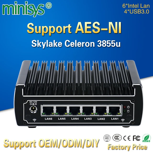 Best Offers pfsense computers intel Skylake celeron 3855u dual core fanless mini pc 6 gigabit lans firewall router support AES-NI 4*USB3.0