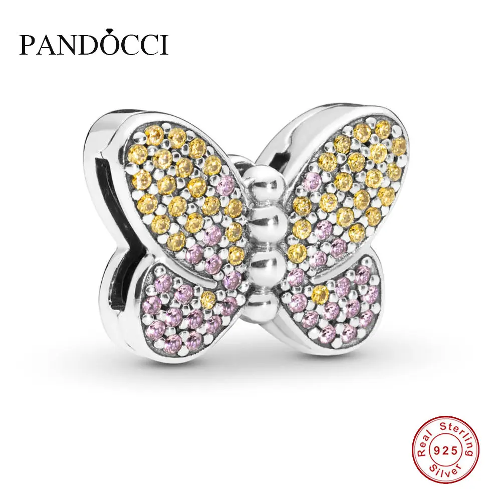 

PANDOCCI 925 Sterling Silver Reflexions Bedazzling Butterfly Clip Charm Fit Original Bangle Bracelet DIY Jewelry 2019 Spring
