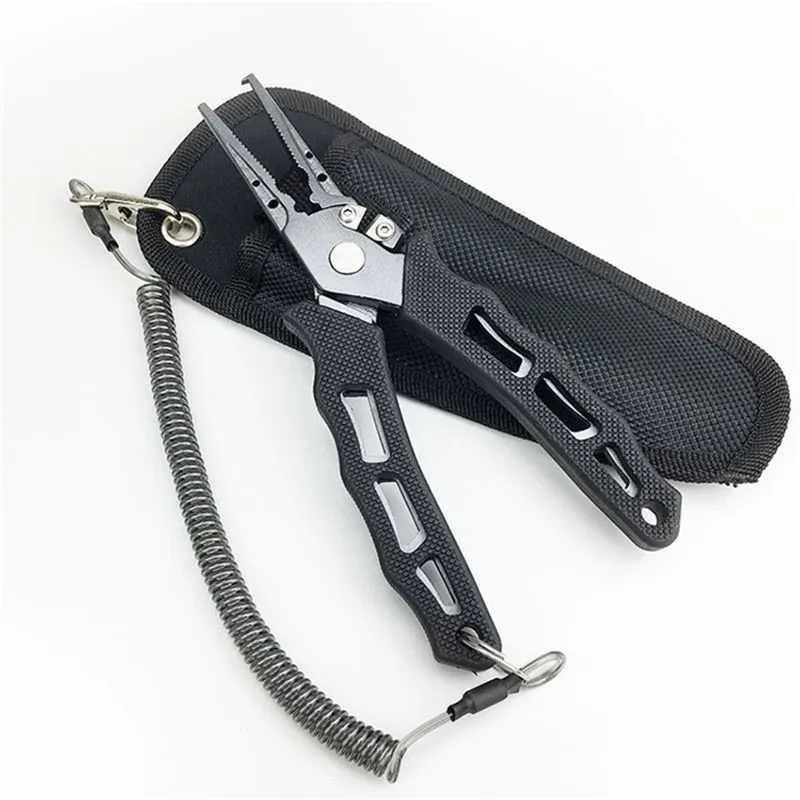 

Aluminum Alloy Fishing Pliers Split Ring Cutter Fishing Holder Tackle With Sheath&retractable Tether Combo Hook Remover