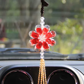 

Crystal Glass Hanging Ornaments Car Rearview Mirror Handmade Flower Crafts Home Decor Figurines Car Interior Accessories