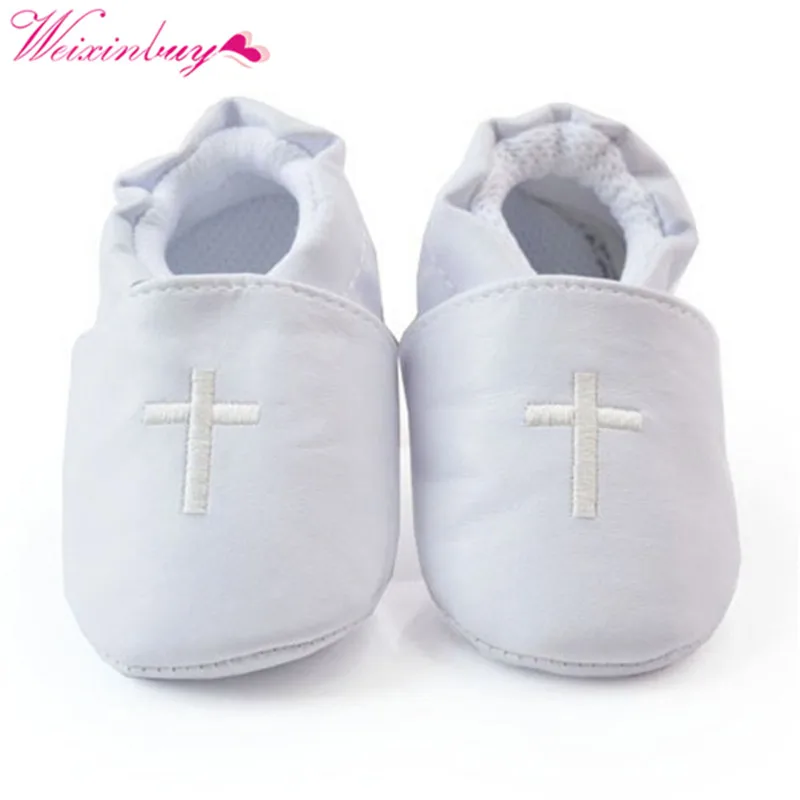 

Baby Boy Girl First Walkers Church Soft Sole Leather Shoes Cross Baptism Christening Shoes