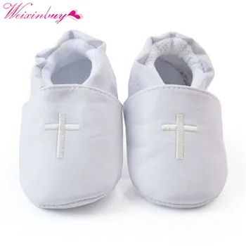 

Baby Boy Girl First Walkers Church Soft Sole Leather Shoes Cross Baptism Christening Shoes