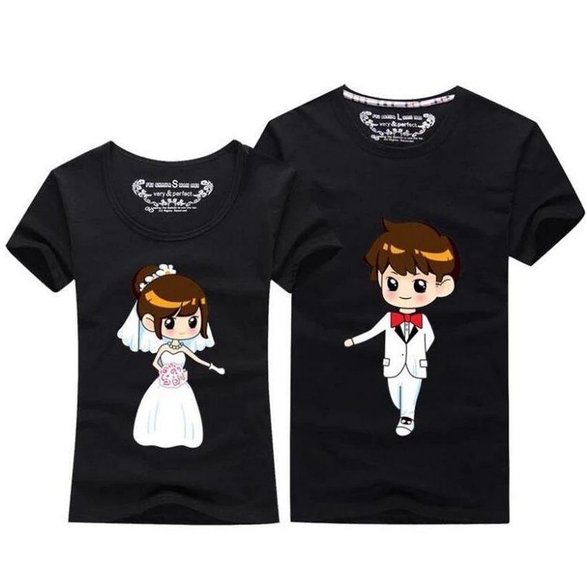 Summer Korean Couple T Shirt For Lovers Letter Printed Wedding Graphic Tees O-Neck Short Sleeve Pair T-Shirt Couple Clothes