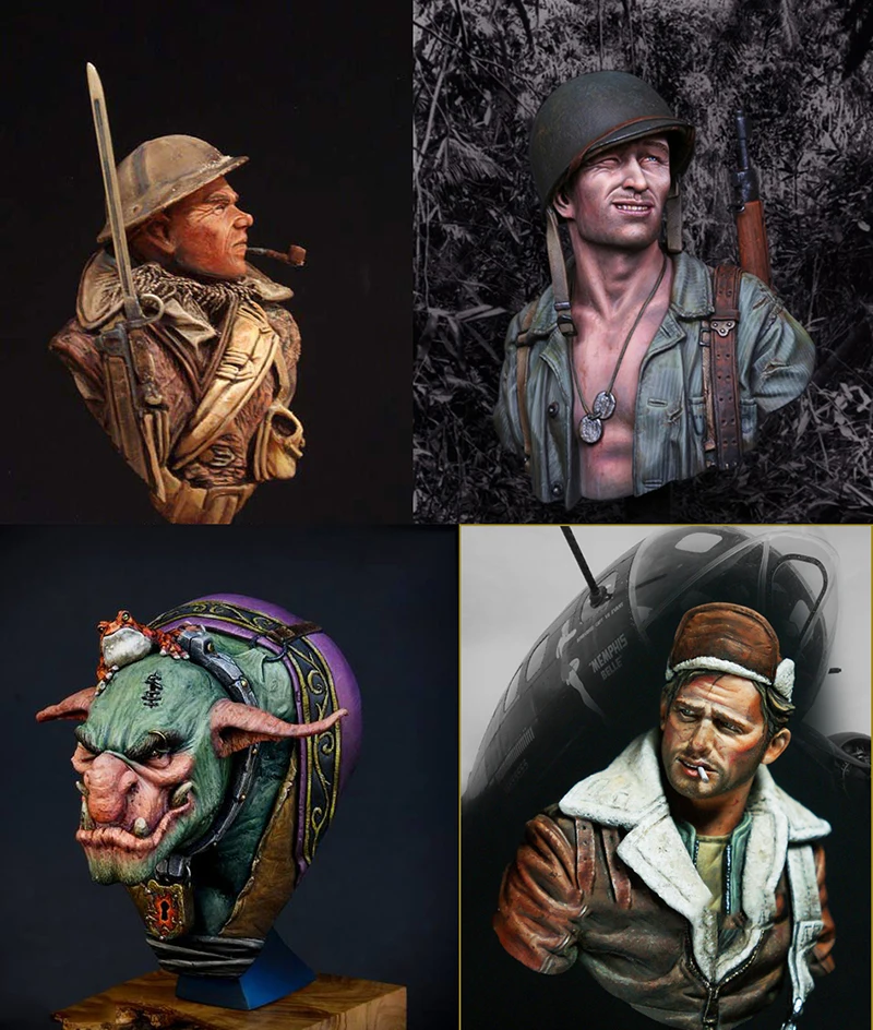 

Assembly Unpainted Scale 1/10 BOMBER CREW and BritishAllied Soldier bust figure Historical Resin Model Miniature Kit