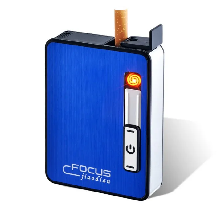

Metal automatic ejection Cigarette Case Box with Lighter Electronic Windproof Flameless Rechargeable USB Lighter for Gift YH033