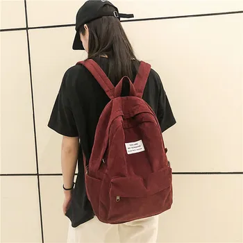 

Fashion Corduroy Backpack Female Pure Simple Colour Student Bag School Bags Vintage Women Backpack Teenage Girls Travel Chic