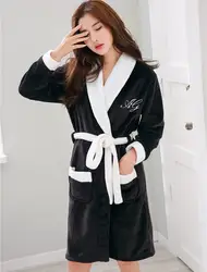 Новинка зимы коралловый флис для женщин халат кимоно толстые теплые пижамы с длинными рукавами плюс размеры Пижама-халат