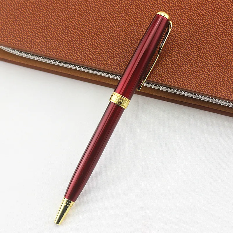 Красная Золотая стальная шариковая ручка с зажимом, вращающаяся металлическая шариковая ручка, канцелярская шариковая ручка 0,7 мм, синие чернила, офисные школьные принадлежности, гелевая ручка