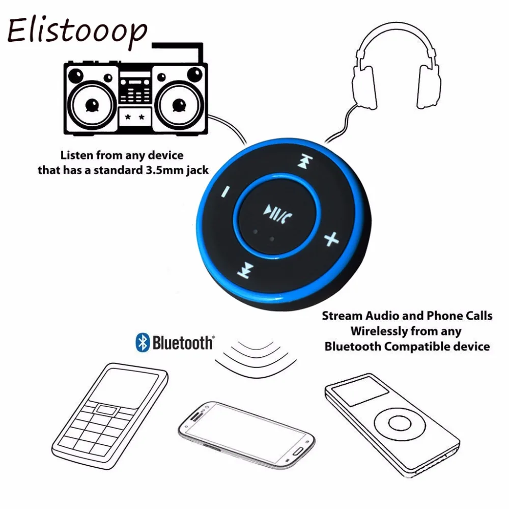 Адаптер для стереоплеера Elistooop 3 5 мм AUX с круглым зажимом беспроводной bluetooth