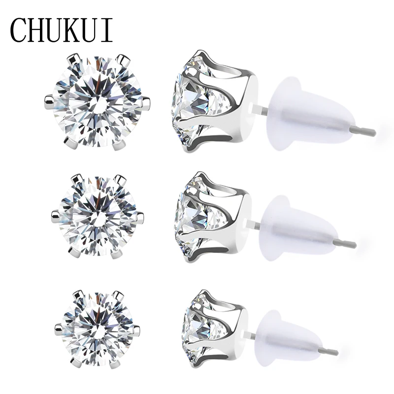 

CHUKUI Men's Silver Stud Earrings Female Brincos Cute Circle Cubic Zirconia Crystal Earing Jewellery Korean Fashion Kolczyki