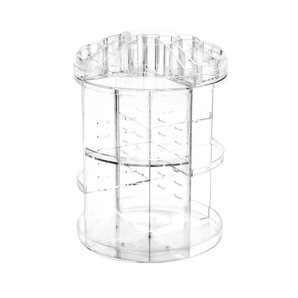 

360 Degree Rotate Makeup Organizer Plastic Storage Box CosmeticLipstick Brush Holder Case Detachable Round Make Up Storage