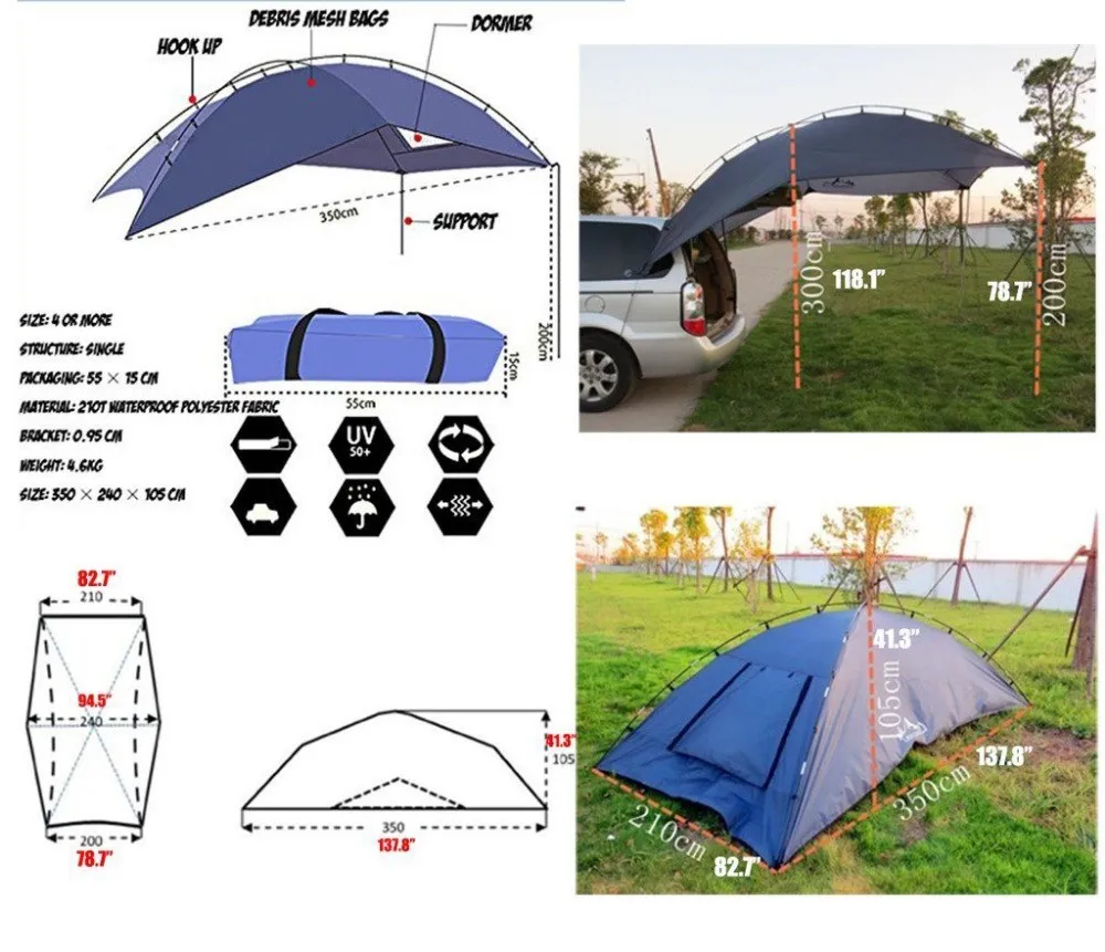 Grntamn открытый Водонепроницаемый Портативный Навес походный тент навес от солнца круглый автомобильный тент