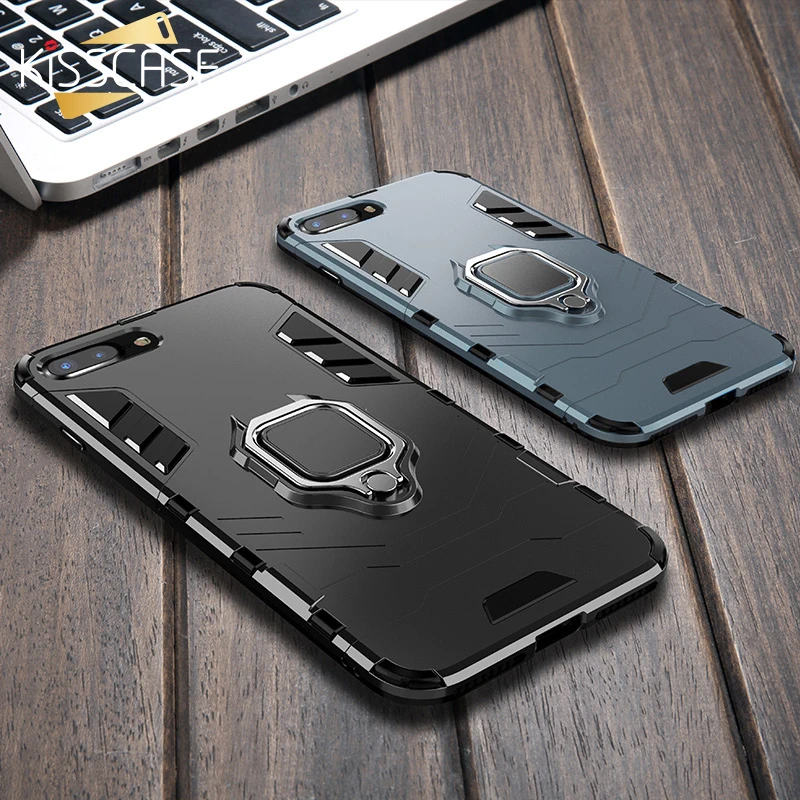 

KISSCASE Cool Armor Phone Case For iPhone 7 8 Plus X XS Max XR Cover with Finger Ring For iPhone 5 5S SE 6 6S 7 Plus Black Case