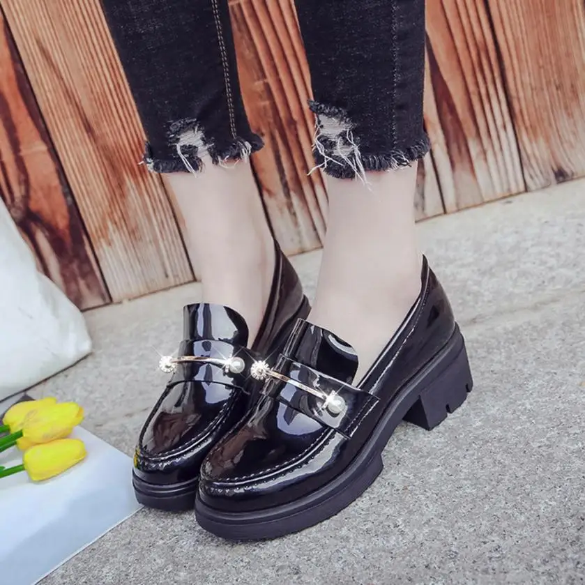 

Women's Spring Casual Shoes Patent Leather Round Toe Ankle Shoes #A40