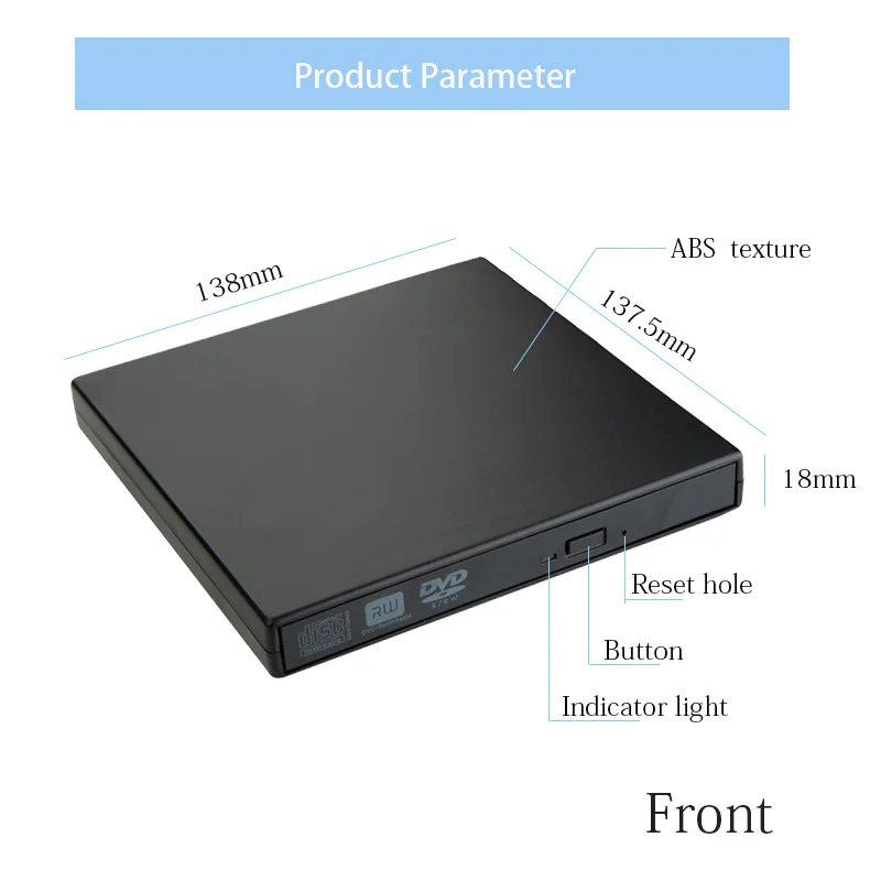  HOT-External Usb 2.0 Cd Dvd Rom Player Optical Drive Dvd Burner Reader Dvd Recorder For Wind8/8.1/1