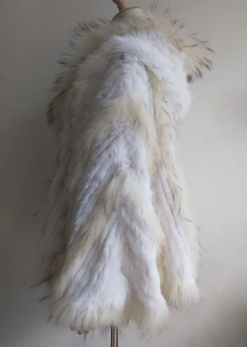 Большие размеры Трикотаж Кролик Мех животных пончо с капюшоном для женщин Мода г. Свободные шаль из натурального меха дамы Осень капюшоном из натуральной
