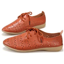 Модные женские оксфорды на плоской подошве со шнуровкой; лоферы с перфорацией из мягкой кожи; летняя повседневная обувь; sapato feminino Size25-61