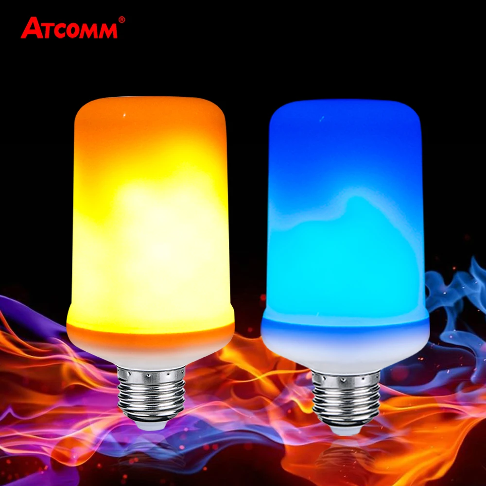 

4 Modes 9W E27 LED Flame Lamp With Gravity sensor 99 LEDs 85V-265V Dynamic Blue Yellow Fire Effect Vintage Antique Retro Bulb