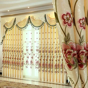 

Custom curtains High grade European livingroom Shading embroidered rose bedroom blackout curtain tulle valance drape M706