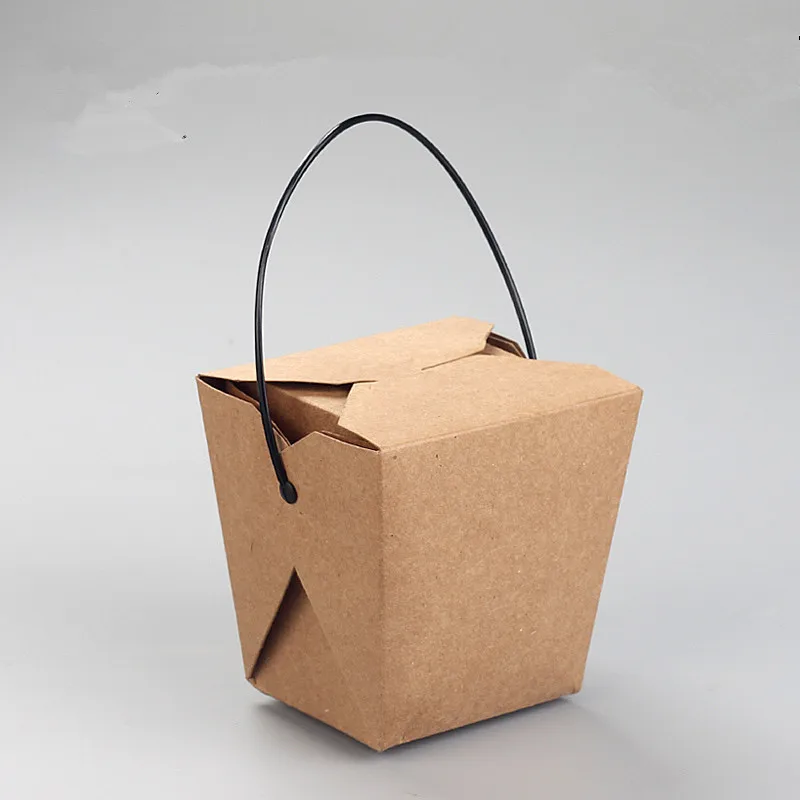 50 шт одноразовый крафт паер Портативный Ланч-бокс белая карточка упаковка для еды салат коробка барбекю для пикника контейнеры для еды с ручкой