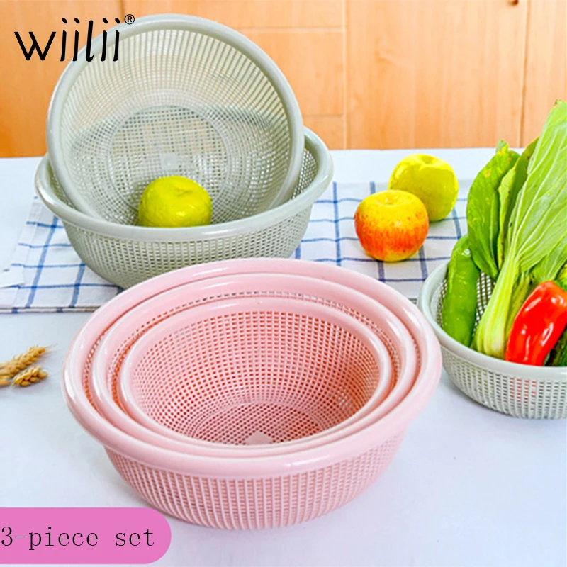 

WIILII Plastic Kitchen Washing Basket For Vegetable Fruit Container Round Hollow Drain Basket