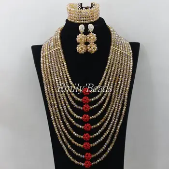 

Latest Design Gold Red African Wedding Bridal Jewelry Set Crytal Beads Braided Fashion Women Jewelry Set Free Shipping AIJ149