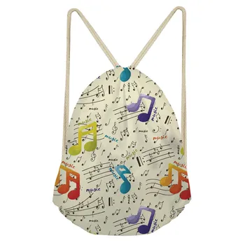 

ThiKin Portable Drawstring Bags Girls Shoes Bags Women Music Notes Travel Pouch Storage Polyester Backpack High Quality