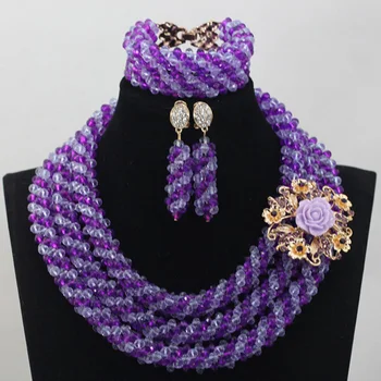 

Charms Purple African Wedding Bridal Jewelry Set Crystal Nigerian Costume Beads Jewelry Set Gift for Women Free Shipping QW397