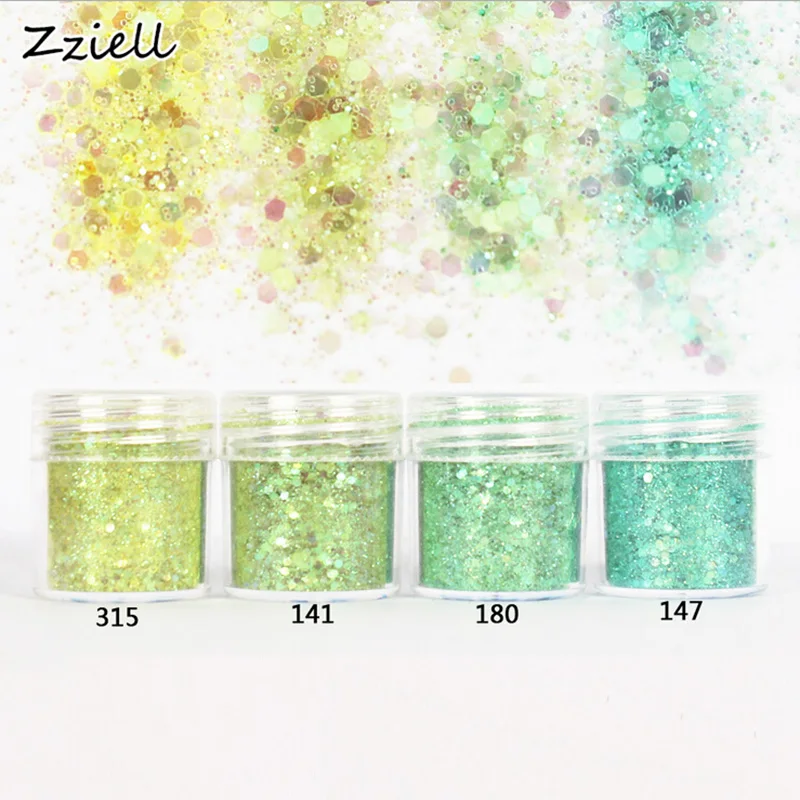 

Zziell 1 Jar/Box 10ml Yellow Ice Blue Mix Nail Glitter Citrine Powder Colourful Sequins Powder For DIY Nail Art Decoration