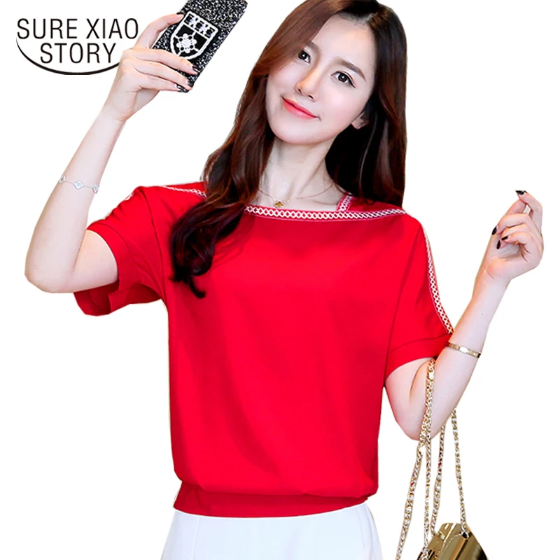 

2018 short-sleeved casual loose plus size chiffon women shirt Summer new fashion sweet solid T-shirt top blusas 802G 30