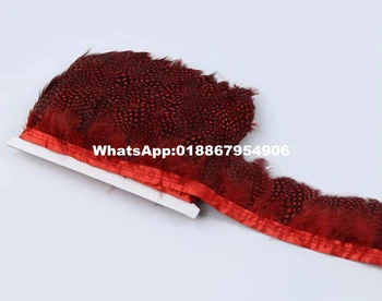 

10yards Red Color beautiful guinea fowl feathers trims/fringes 5-10 cm Natural Pearl Feather on satin ribbon