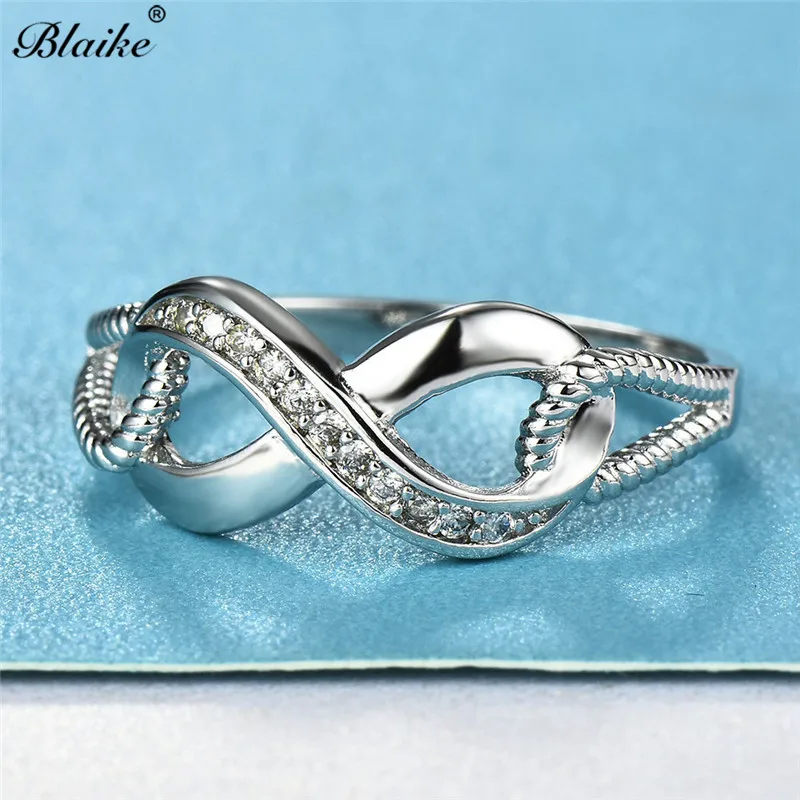 Blaike изысканный белый 8 Форма Бесконечность Кольца для женщин обручальное кольцо для помолвки ювелирные изделия День святого Валентина подарки для нее