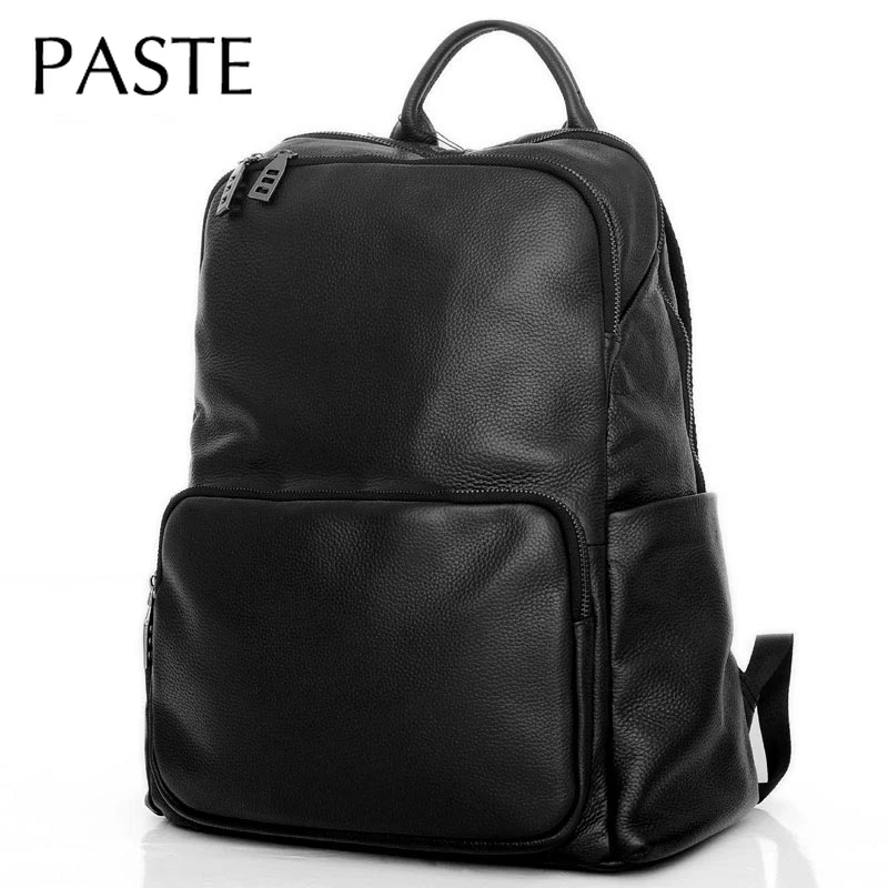 

100% Genuine Leather Male Backpack Business Large Black Cowhide Leather Men Bagpack High Grade School Bookbag Travel Bag