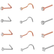 1 шт. маленький нос шпильки для пирсинга L Форма Нос Кольца, титановые, стальные кубического циркония, бижутерия для пирсинга, 2 цвета для Для женщин/Для мужчин