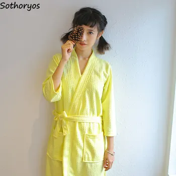 

Robes Women 2020 New Solid Lovely Breathable Soft Trendy Elegant Bathrobe Waffle Casual Simple Thin Kimono Womens Night Robe