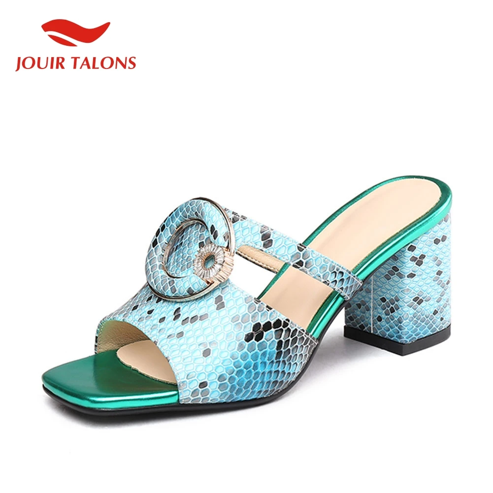 

JOUIR TALONS Brand Design Big Size 33-42 Ladies High Heels Summer Mules Print Shoes Woman Casual Party Outside Summer Slippers