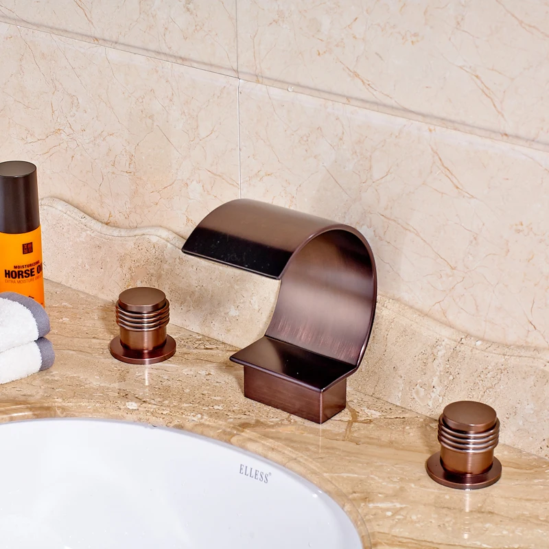 

Wholesale and Retail Oil Rubbed Bronze Finished Deck Mounted Double Handle Vessel Sink Mixer Tap
